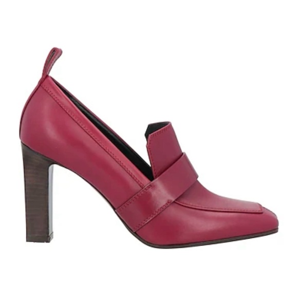 Lella Baldi Burgundy Wine Square Toe Leather Heeled Loafer Size 8.5 NWOT - Picture 1 of 15